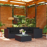 7 Piece Garden Lounge Set with Cushions Poly Rattan Black